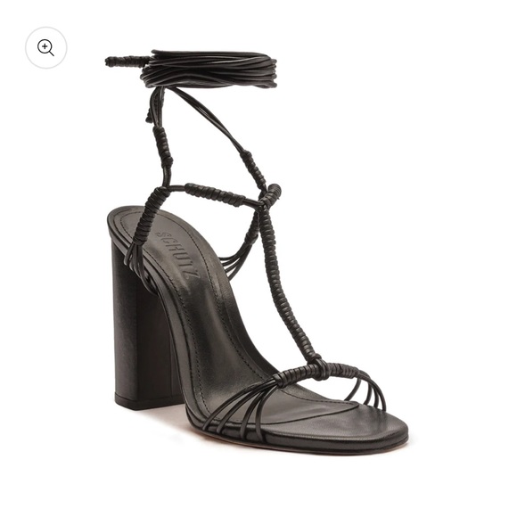 BNIB SCHUTZ Amunet Block Authentic Leather Sandal w/ Ankle Lacing - Black Size 8 - Picture 2 of 5